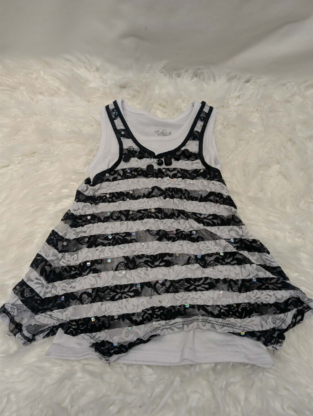 Girls Black & White Striped Sequin Tank Top Y2k 2000s justice beaded sequin lace